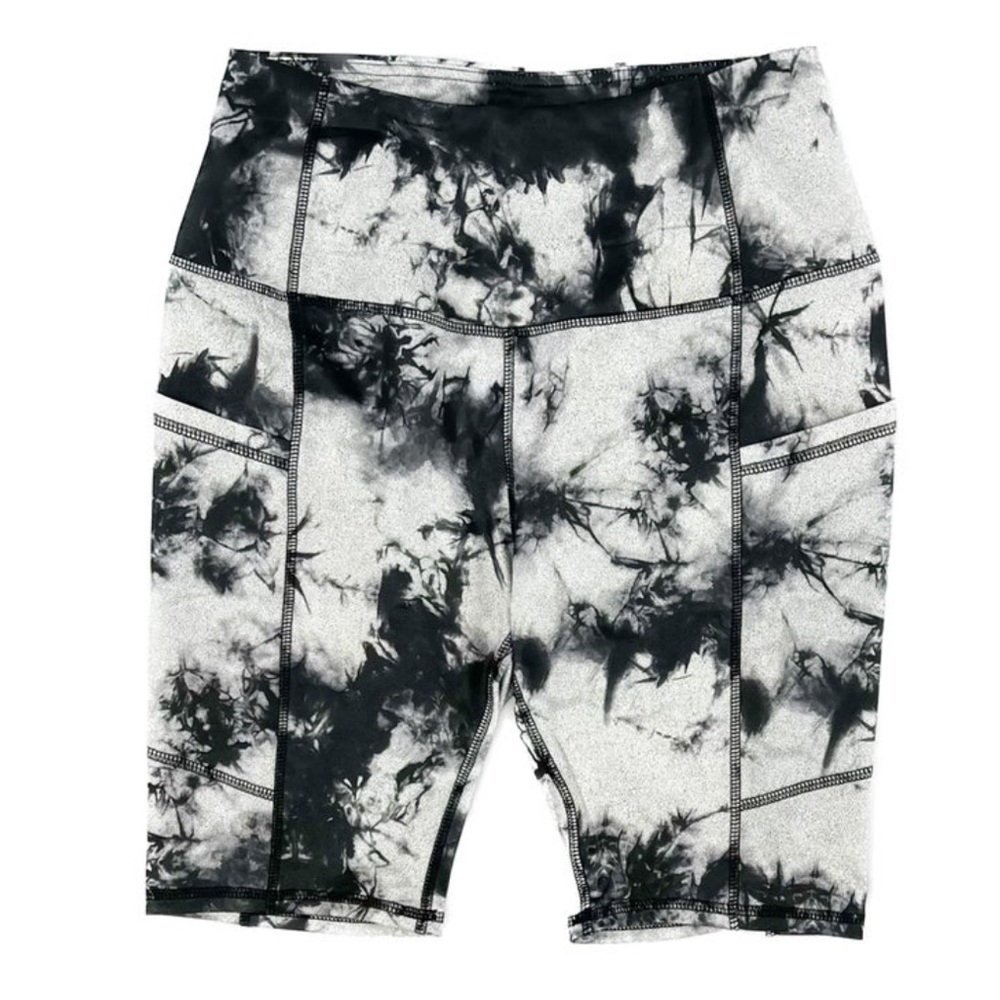 NWT Promesa Tummy Control Black White Tie Dye Biker Shorts Pockets High Waist